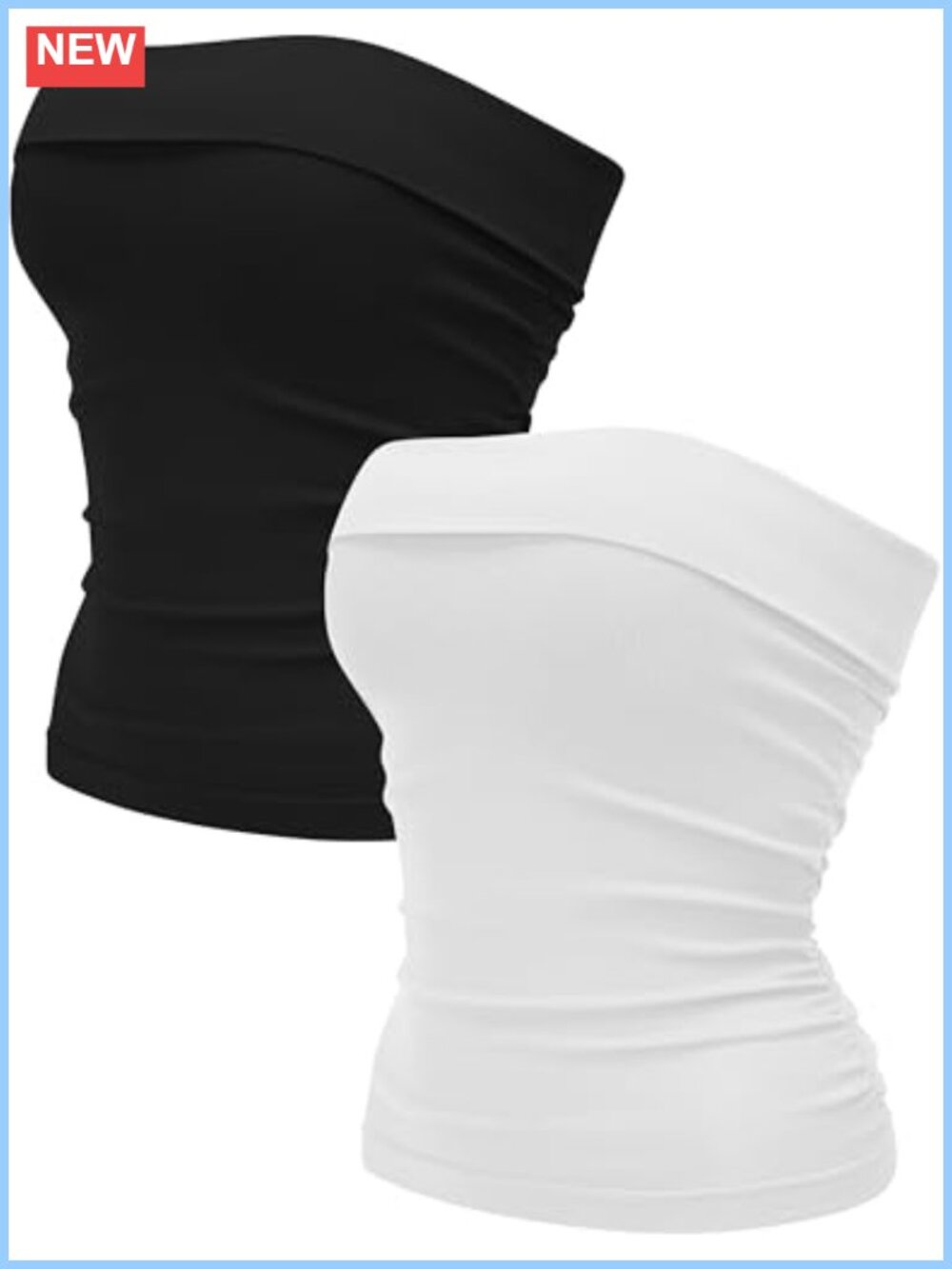 Seamless Ribbed Strapless Tube Top Foldover Ruched Summer